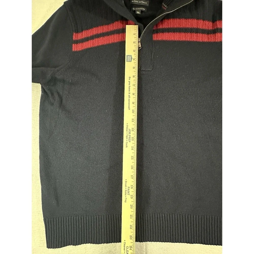 Banana Republic Mens XL Blue Italian Yarn Quarter Zip Pullover Sweater Striped